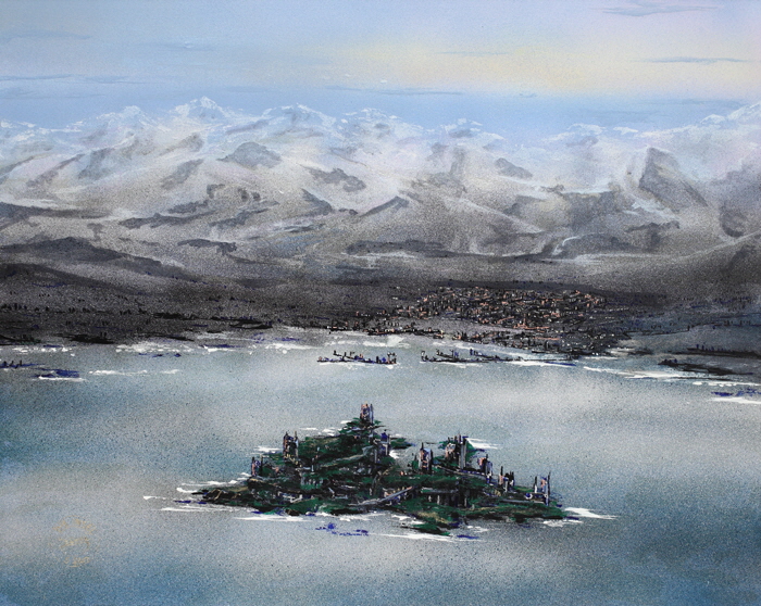 Die Insel, Acryl / Nessel, 100 x 125 cm, 1994